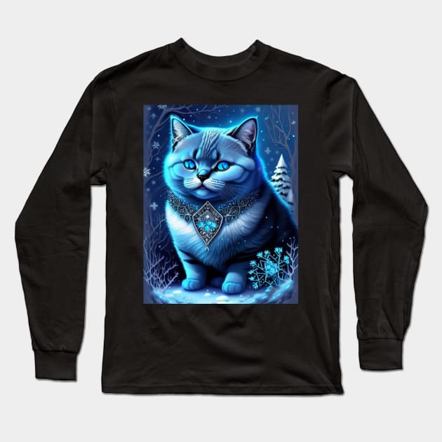 Blue Shimmering British Shorthair Long Sleeve T-Shirt by Enchanted Reverie